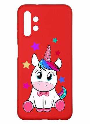 Матовый красный чехол на samsung a13 4g :: единорог (принт 102)