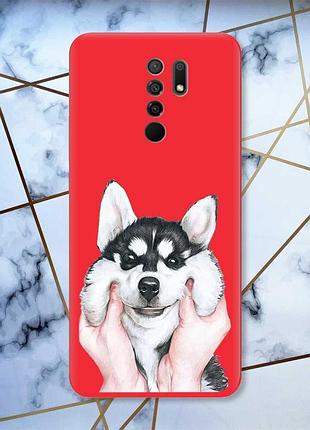 Матовый красный чехол на xiaomi redmi 9 мордочка принт 121