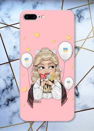 Матовый розовый чехол на iphone 7 plus/8 plus :: украинка со сладостями (принт 175)