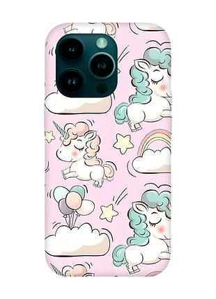 Чехол с розовыми боками на apple iphone 14 pro :: единороги (принт 106)