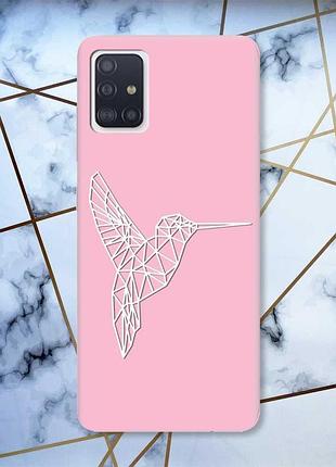 Матовый розовый чехол на samsung galaxy a51 колибри принт 123