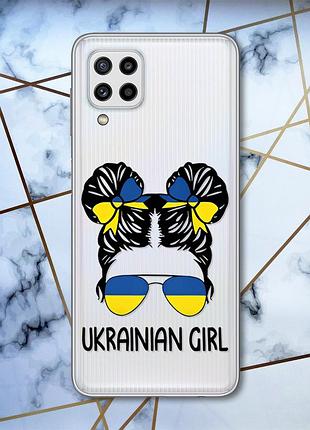 Прозорий чохол samsung galaxy m32 / m22 / a22 4g українська дівчина (патріотичний принт 113)