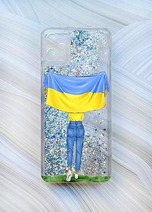 Чохол з плаваючими блискітками для samsung galaxy a05 (a055) сріблястий дівчина з прапором (принт 263)
