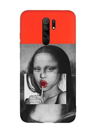 Матовый красный чехол на xiaomi redmi note 8 pro :: современная мона лиза (принт 351)