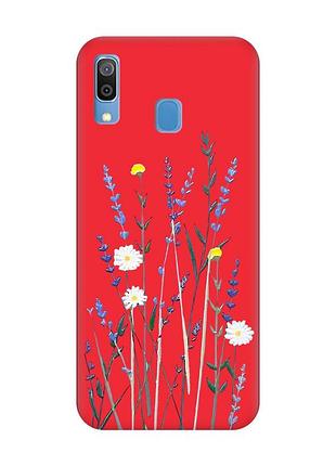 Матовий червоний чохол на samsung galaxy a30 (2019) / a20 (2019) :: польові квіти (принт 270)