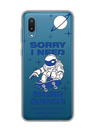 Прозрачный чехол на samsung galaxy a02/a022 (2021) :: космонавт на скейте (принт 248)