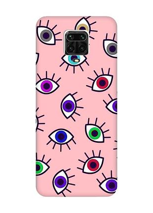 Матовий рожевий чохол на xiaomi redmi note 9 pro / 9s / 9 pro max :: різнокольорові очі (принт 336)