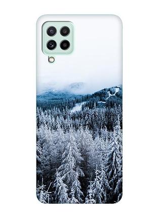 Чехол с бирюзовыми боками на samsung galaxy m32/m22/a22 4g :: зимний лес (принт 164)