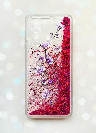 Чохол з плаваючими блискітками на xiaomi redmi 12c рожевий :: гілочка квітів (принт 278)