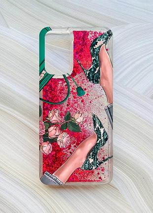Чохол з плаваючими рожевими блискітками на xiaomi redmi note 11 туфельки і квіти (принт 225)