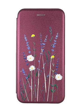 Чехол-книжка с рисунком для samsung galaxy a31 бордовый :: полевые цветы (принт 270)
