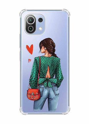 Чохол з потовщеними кутами на xiaomi mi 11 lite :: дівчина в зеленому (принт 224)