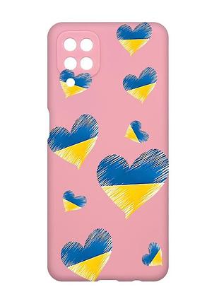 Матовый розовый чехол на samsung galaxy a12 :: сердечка. украина (принт 258)