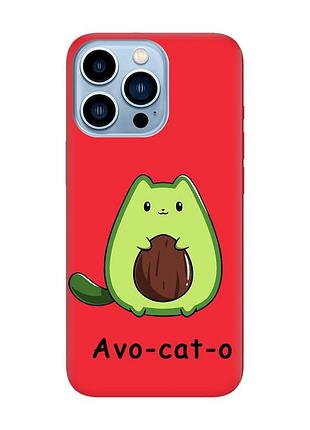 Матовый красный чехол на iphone 13 pro max :: котик авокадо (принт 306)