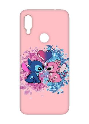 Матовый розовый чехол на xiaomi redmi note 7 / note 7 pro стич и ангел (принт 391)