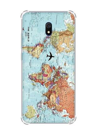 Чехол с утолщенными углами на xiaomi redmi 8a :: карта мира (принт 318)