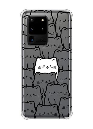Чехол с утолщёнными углами для samsung galaxy s20 ultra котики (принт 392)