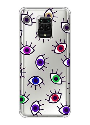 Чехол с утолщёнными углами на xiaomi redmi note 9 pro/ 9s/ 9 pro max :: разноцветные глаза (принт 336)