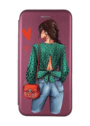 Чохол-книжка з малюнком для iphone 7, 8 бордовий :: дівчина в зеленому (принт 224)