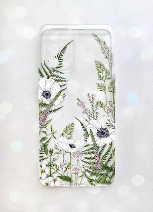 Прозорий чохол на oppo a74 4g/a95 4g/f19/reno 6 lite :: квіти польові (принт 363)