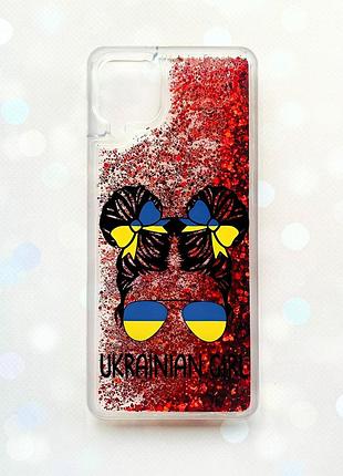 Чохол з плаваючими блискітками samsung galaxy a12 червоний :: українська дівчина (принт 113)