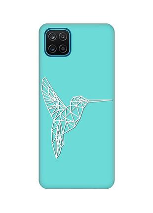 Матовый бирюзовый чехол для samsung galaxy a12 :: колибри (принт 123)