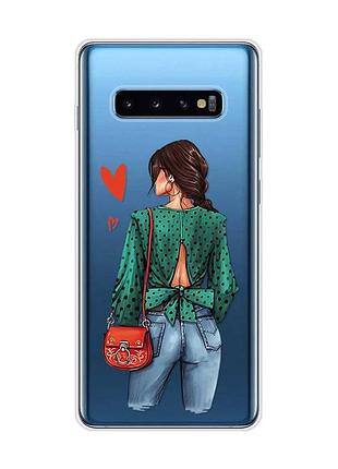 Прозрачный чехол на samsung galaxy s10 plus :: девушка в зеленом (принт 224)