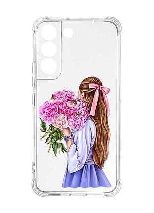Чохол із потовщеними кутами на samsung galaxy s22 :: дівчина з півоніями (принт 11)