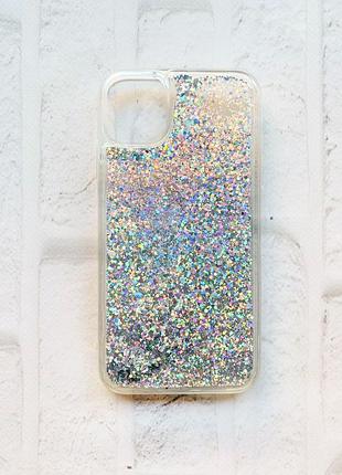 Чехол с плавающими блестками на iphone 11 серебряный