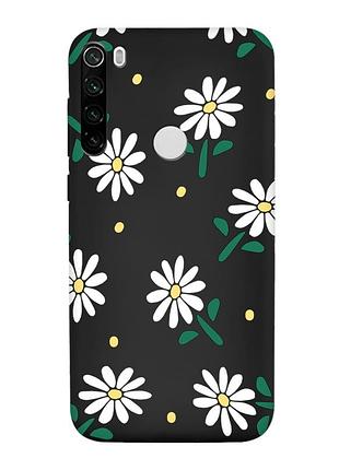 Матовый черный чехол на xiaomi redmi note 8t ромашки (принт 368)