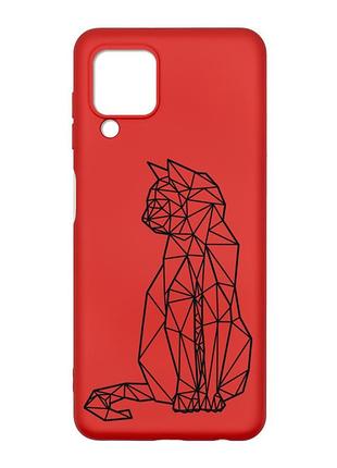Матовый красный чехол на samsung galaxy m32/a22/m22 4g :: кошечка (принт 124)