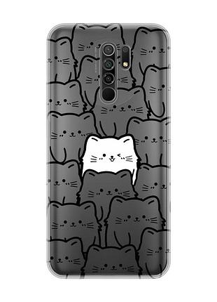 Прозрачный чехол на xiaomi redmi 9 котики (принт 392)