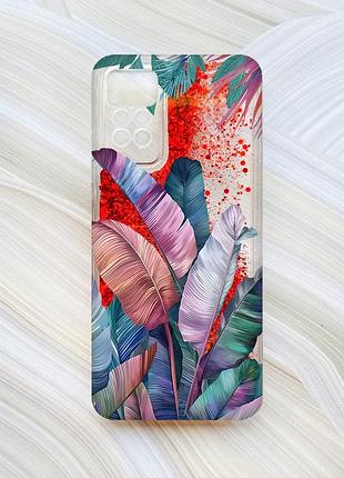 Чехол с плавающими блестками на xiaomi redmi note 11 pro красный :: тропики (принт 372)
