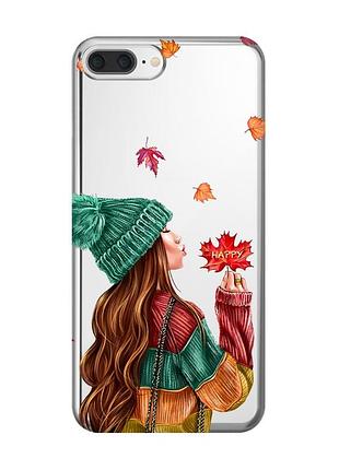 Прозрачный чехол на iphone 7 plus/8 plus :: девушка с листьями (принт 221)