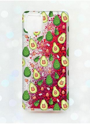 Чохол з плаваючими блискітками samsung galaxy a12 рожевий :: авокадо з котиками (принт 301)