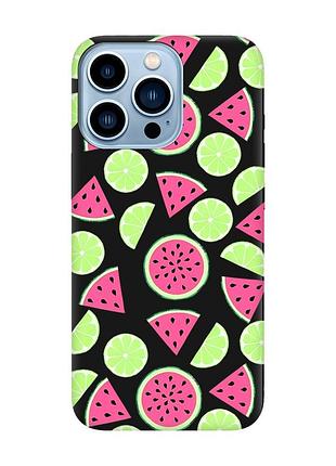 Матовий чорний чохол на apple iphone 13 pro max :: кавуни и лайм (принт 345)