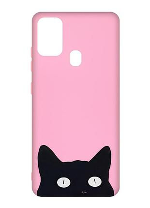 Матовый розовый чехол на samsung galaxy m30s/m21 :: кошечка (принт 119)