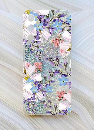 Чохол з плаваючими блискітками на samsung galaxy a24 (a245) сріблястий :: квітковий малюнок (принт 272)