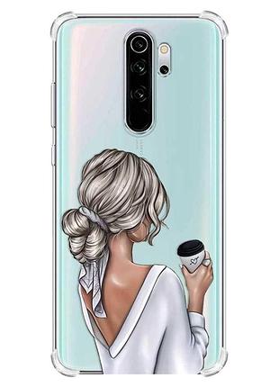 Чехол с утолщёнными углами на xiaomi redmi note 8 pro :: девушка с латте (принт 227)