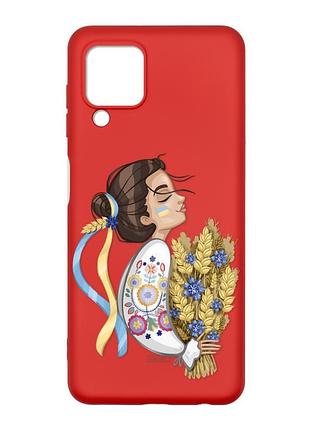 Матовый красный чехол на samsung galaxy m32/a22/m22 4g :: украинка с колосками (патриотический принт 172)