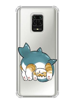 Чохол з потовщеними кутами на xiaomi redmi note 9 pro/ 9s/ 9 pro max :: котик акула (принт 378)