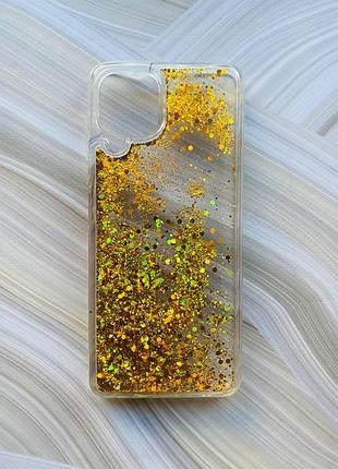 Силиконовый чехол с плавающими блестками на samsung galaxy a22 4g/m22/m32 золотой