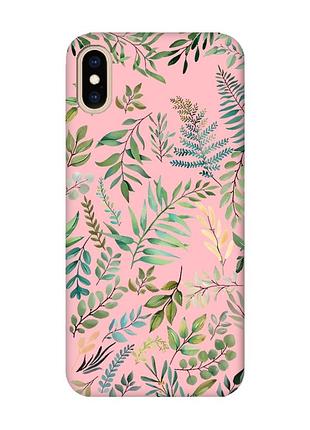 Матовый розовый чехол на iphone xs max :: растительный фон (принт 377)