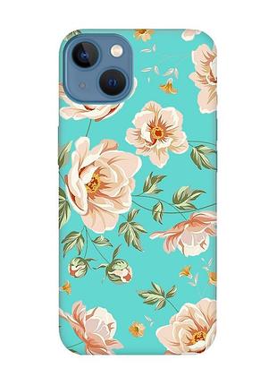 Матовий бірюзовий чохол на apple iphone 13 :: квіти пастельні (принт 277)
