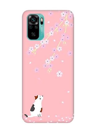 Матовый розовый чехол на xiaomi redmi note 10 / note 10s :: котик и сакура (принт 283)
