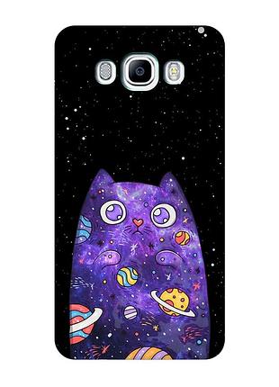 Матовый чехол с бирюзовыми боками на samsung galaxy j7(2016) j710 :: фиолетовая кошка (принт 361)