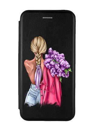 Чехол-книжка с рисунком на iphone 7 plus/8 plus :: черный :: девушка с сиренью (принт 7)