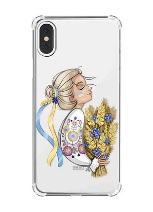 Чехол с утолщёнными углами на iphone x/xs :: украинка с колосками (принт 173)