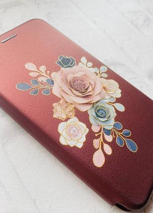 Чохол-книжка з малюнком для xiaomi redmi note 10 pro/10 pro max бордовий :: троянди (принт 275) 2