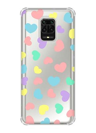 Чохол з потовщеними кутами на xiaomi redmi note 9 pro/ 9s/ 9 pro max :: різнокольорові сердечка (принт 335)